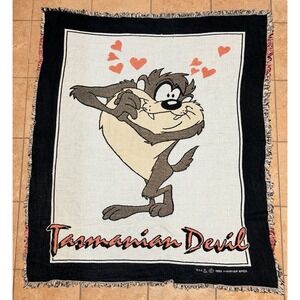 Vintage 1993 Taz Tasmanian Devil Throw Blanket Afghan 59x50 Warner Bros USA